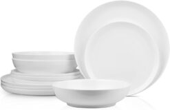 Stone Lain Gabrielle Bone China Dinnerware Set, 12-Piece Service for 4, Solid White