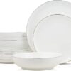 Stone Lain Gabrielle Bone China Dinnerware Set, 12-Piece Service for 4, White and Gold