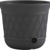 Suncast Round Resin Decorative Weatherproof Outdoor Hideaway Standard Garden Hose Storage Pot with Drainage Holes for Garden, Gray