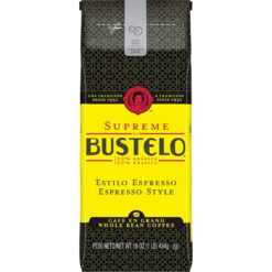 Supreme by Bustelo Espresso Style Dark Roast Whole Bean Coffee, 16 Ounce (Pack of 8)