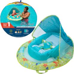 SwimWays Baby Spring Float with Adjustable Canopy and UPF Sun Protection, Green Octopus