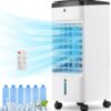 Uthfy Evaporative Air Cooler, 3 In 1 Swamp Cooler with 6 Ice Packs, Remote, 12H Timer, Portable Evaporative Cooler with 70° Oscillation, 3 Speeds, 3 Modes, Cooling Fan for Bedroom, Living Room, Office