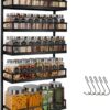 X-cosrack Wall Mount Spice Rack Organizer 5 Tier Height-Adjustable Hanging Spice Shelf Storage for Kitchen Pantry Cabinet, Dual-Use Seasoning Holder Rack with Hooks, Black-Patented
