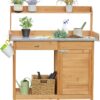Yaheetech Outdoor Garden Potting Bench Table Work Bench Metal Tabletop W/Cabinet Drawer Open Shelf Natural Wood