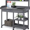 Yaheetech Outdoor Potting Bench Table Potters Benches Garden Workstation for Horticulture with Drawer/Adjustable Shelf Rack/Removable Sink/Hooks/Pads, Gray