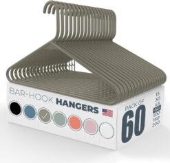 60pk Made in USA Strong Plastic Clothes Hangers Bulk | 20 30 50 100 Pack Available | Laundry Clothes Hanger | Coat Hangers Plastic | Heavy Duty Plastic Hanger for Closet and Clothing Hangars (Gray)