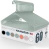 60pk Made in USA Strong Plastic Clothes Hangers Bulk | 20 30 50 100 Pack Available | Laundry Clothes Hanger | Coat Hangers Plastic | Heavy Duty Plastic Hanger for Closet and Clothing Hangars (Mint)