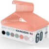 60pk Made in USA Strong Plastic Clothes Hangers Bulk | 20 30 50 100 Pack Available | Laundry Clothes Hanger | Coat Hangers Plastic | Heavy Duty Plastic Hanger for Closet and Clothing Hangars (Peach)