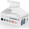 60pk Made in USA Strong Plastic Clothes Hangers Bulk | 20 30 50 100 Pack Available | Laundry Clothes Hanger | Coat Hangers Plastic | Heavy Duty Plastic Hanger for Closet and Clothing Hangars (White)