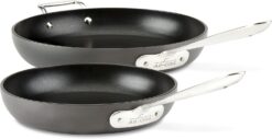 All-Clad HA1 Hard Anodized Nonstick Fry Pan Set 2 Piece, 10, 12 Inch Induction Oven Broiler Safe 500F, Lid Safe 350F Pots and Pans, Cookware Black