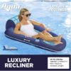 Aqua Luxury Water Pool Lounge – Extra Large – Inflatable Pool Floats for Adults with Headrest, Backrest, Footrest & Cupholder – Luxury Lounge Navy/Light Blue