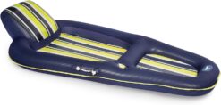 Aqua Luxury Water Pool Lounge – Extra Large – Inflatable Pool Floats for Adults with Headrest, Backrest, Footrest & Cupholder – Navy/Green/White