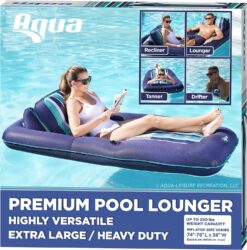 Aqua Premium Convertible Pool Float Lounge – Extra Large – Heavy Duty, Inflatable Pool Floats for Adults with Cupholder – Multiple Colors