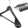 Coat Hanger 8-Pack, MEQUTION Wood Hangers Trouser Hangers Extra Wide Shoulder Wooden Hangers for Heavy Coat, Sweater, Skirt, Suit, Pants, Retro Finish (Black)