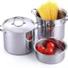 Cooks Standard Pasta Pot 18/10 Stainless Steel 12 Quart, Spaghetti Cooker Steamer Stock Pot Multipots with Strainer Insert, Stainless Steel Lid, 4-Piece Set