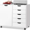 DEVAISE 5-Drawer Wood Dresser Chest with Door, Mobile Storage Cabinet, Printer Stand for Home Office