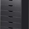 DEVAISE 7-Drawer Chest, Wood Storage Dresser Cabinet with Wheels, Black
