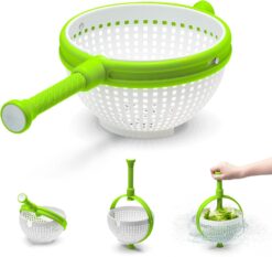 Dreamfarm Spina Original 2-In-1 Easy-To-Use Salad Spinner & Colander Strainer Collapsible Handle Folds To Save Space Easy-Storage White/Green