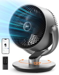 Dreo 16 Inch 25dB Quiet Smart Fans for Bedroom, DC Room Fan with Remote, 120°+120° Oscillating Fan, 6 Modes, 9 Speeds, 12H Timer,Works Alexa/Google/WiFi/Voice Control, Silver, Oversize (DR-HAF004S)