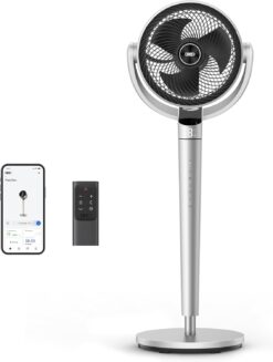 Dreo Pedestal Fan with Smart Control, 43'' Inches, 150°+120° Omni-Directional Oscillating Quiet Fans for Bedroom, 110ft Circulator Fan with DC Motor, 9 Speeds, 6 Modes, 12H Timer, Wi-Fi/Voice/Alexa