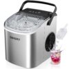 EUHOMY Countertop Ice Maker Machine with Handle, 26lbs in 24Hrs, 9 Ice Cubes Ready in 6 Mins, Auto-Cleaning Portable Ice Maker with Basket and Scoop, for Home/Kitchen/Camping/RV. (Silver)