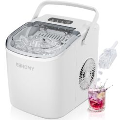 EUHOMY Countertop Ice Maker Machine with Handle, 26lbs in 24Hrs, 9 Ice Cubes Ready in 6 Mins, Auto-Cleaning Portable Ice Maker with Basket and Scoop, for Home/Kitchen/Camping/RV. (White)