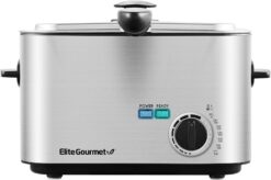 Elite Gourmet EDF1116 Electric 1.2 Qt. / 4.8 Cup Oil Capacity Deep Fryer, Adjustable Temperature, Removable Basket, Lid with Cool-Touch Knob, Stainless Steel