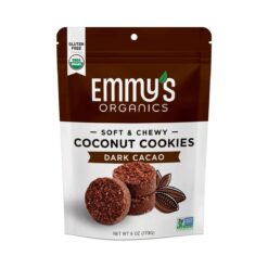 Emmy's Organics Coconut Cookies, Dark Cacao, 6 oz (Pack of 8) | Gluten-Free Organic Cookies, Vegan, Paleo-Friendly