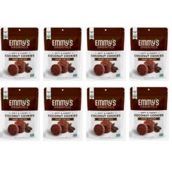 Emmy's Organics Dark Cacao Coconut Cookies (Pack of 8) Gluten-Free, Organic, Vegan, Paleo-Friendly