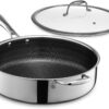 HexClad Hybrid Nonstick 5.5 Qt Deep Sauté Pan and Lid, Dishwasher and Oven-Safe, Compatible with All Cooktops