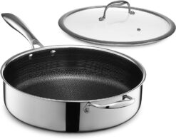 HexClad Hybrid Nonstick 5.5 Qt Deep Sauté Pan and Lid, Dishwasher and Oven-Safe, Compatible with All Cooktops