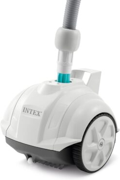CONVENIENCE OF AUTOMATIC CLEANING – A compact and convenient suction-side cleaner designed for smaller above ground pools; simply connect the cleaner to the suction outelt of your pool with the 21ft hose, and turn on the filter pump POOL AND PUMP COMPATIBILITY – Designed for INTEX and other above ground pools up to 16ft diameter x 48in (round pools) and/or 20ft x 10ft x 48in rectangular; works with pumps rated 900 to 1,500 gallons per minute water flow NO DEBRIS IS LEFT BEHIND – The ZX50 is designed to patrol your pool floor with water powered all-wheel drive for swift cleaning and performance; watch as it easily picks up leaves, dirt, and sand directly in a convenient and removable filter tray WHAT’S INCLUDED – ZX50 suction-side automatic above ground pool floor cleaner, a 1-1/4