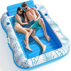 Inflatable Adult Pool Lounger Float - BAIAI Large Beach Sun Tanning Floaty Raft Sunbathing Water Lounge Floaties Tub with Drink Holder - Blow Up River & Lake Suntan Floating Swimming Mattress Mat