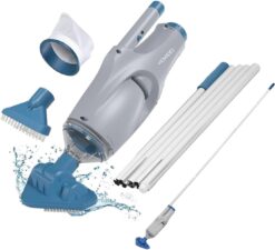 KOKIDO 2024 Rechargeable Handheld Pool Vacuum Set with Adjustable Pole and 2 Interchangeable Brush Heads, for Above Ground Pool, Hot Tub, Spa and Small Pools to 20ft, Cordless, Spot Clean XTROVAC 110