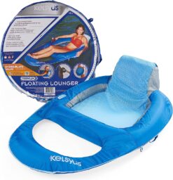 Kelsyus Premium Floating Lounger with Fast Inflation, Inflatable Recliner Chair, Lake & Pool Float for Adults with Cup Holder, Lounger Hyper-flate Valve