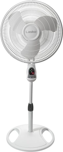 Lasko Oscillating Adjustable Pedestal Stand Fan with Timer and Remote for Indoor, Bedroom, Living Room, Home Office & College Dorm Use, 16 Inch, White, 1646