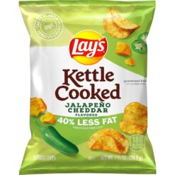 Lay's Kettle Cooked Potato Chips, 40% Less Fat Jalapeño Cheddar, 1.375 Ounce (Pack of 64)