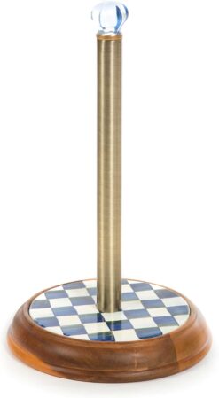MACKENZIE-CHILDS Wood Paper Towel Holder, Decorative Paper Towel Holder for Kitchen, Blue-and-White Royal Check