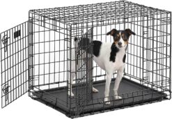 MidWest Homes for Pets Ultima Pro Series 30' Dog Crate Extra-Strong Double Door Folding Metal Dog Crate w Divider Panel, Floor Protecting 'Roller Feet' & Leak-Proof Plastic Pan