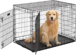 MidWest Homes for Pets Ultima Pro Series 42' Dog Crate | Extra-Strong Double Door Folding Metal Dog Crate w/Divider Panel, Floor Protecting 'Roller Feet' & Leak-Proof Plastic Pan