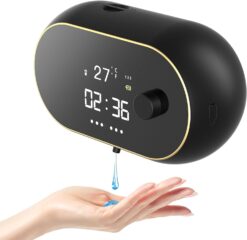 Monstake Automatic Soap Dispenser Touchless Auto Hands Free Lotion Wall Mount Liquid Dish Soap Dispenser Electric Plastic Modern Smart Rechargeable Hand Soap Dispenser for Bathroom Kitchen Black