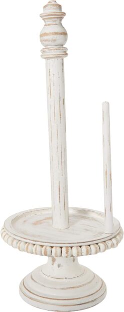 Mud Pie 47100002 Farmhouse Washed Beaded Wood Pedestal Paper Towel Holder, 16