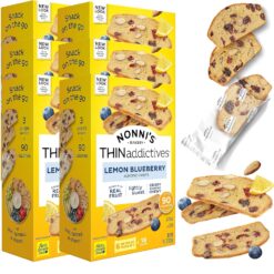 Nonni's THINaddictives Almond Thin Cookies - 6 Boxes Lemon Blueberry Cookie Thins - Almond Cookies - Sweet Crunchy & Chewy - Biscotti Individually Wrapped Cookies - Kosher Coffee Cookies - 4.4 oz