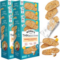 Nonni's THINaddictives Almond Thin Cookies - 6 Boxes Mango & Coconut Almond Cookies - Sweet Crunchy & Chewy Almond Cookie Thins - Biscotti Individually Wrapped Cookies - Kosher Coffee Cookies - 4.4 oz