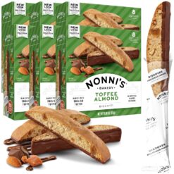 Nonni's Toffee Almond Biscotti Italian Cookies - 6 Boxes Biscotti Cookies w/English Toffee Bits - Biscotti Individually Wrapped Cookies Dipped in Milk Chocolate w/Almond Toffee Candy Bits - 6.88 oz