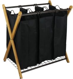 Oceanstar XBS1484 Bamboo 3-Bag Laundry Sorter Black, 29.75 in. H x 19.10 in. W x 27 in.