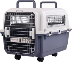 Plastic Kennels Pet Carrier Rolling Plastic Airline Approved Wire Door Travel Dog Crate, Medium (26.5
