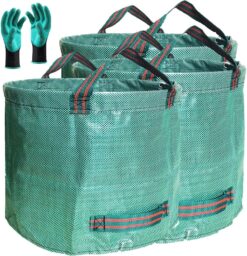 Professional 3-Pack 137 Gallon Lawn Garden Bags (D34, H34 inches) Big Yard Waste Bags with Garden Gloves, Extra Large Reusable Leaf Bags,Garden Clippings Bags,Leaf Container,Yard Trash Bags 4 Handles