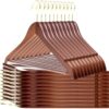 Quality Wooden Hangers - Slightly Curved Hanger 30-Pack Sets - Solid Wood Coat Hangers with Stylish Chrome Hooks - Heavy-Duty Clothes, Jacket, Shirt, Pants, Suit Hangers (Walnut - Gold Hook)