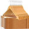 Quality Wooden Hangers - Slightly Curved Hanger 80 Pack Sets - Solid Wood Coat Hangers with Stylish Chrome Hooks - Heavy-Duty Clothes, Jacket, Shirt, Pants, Suit Hangers (Natural, 80)